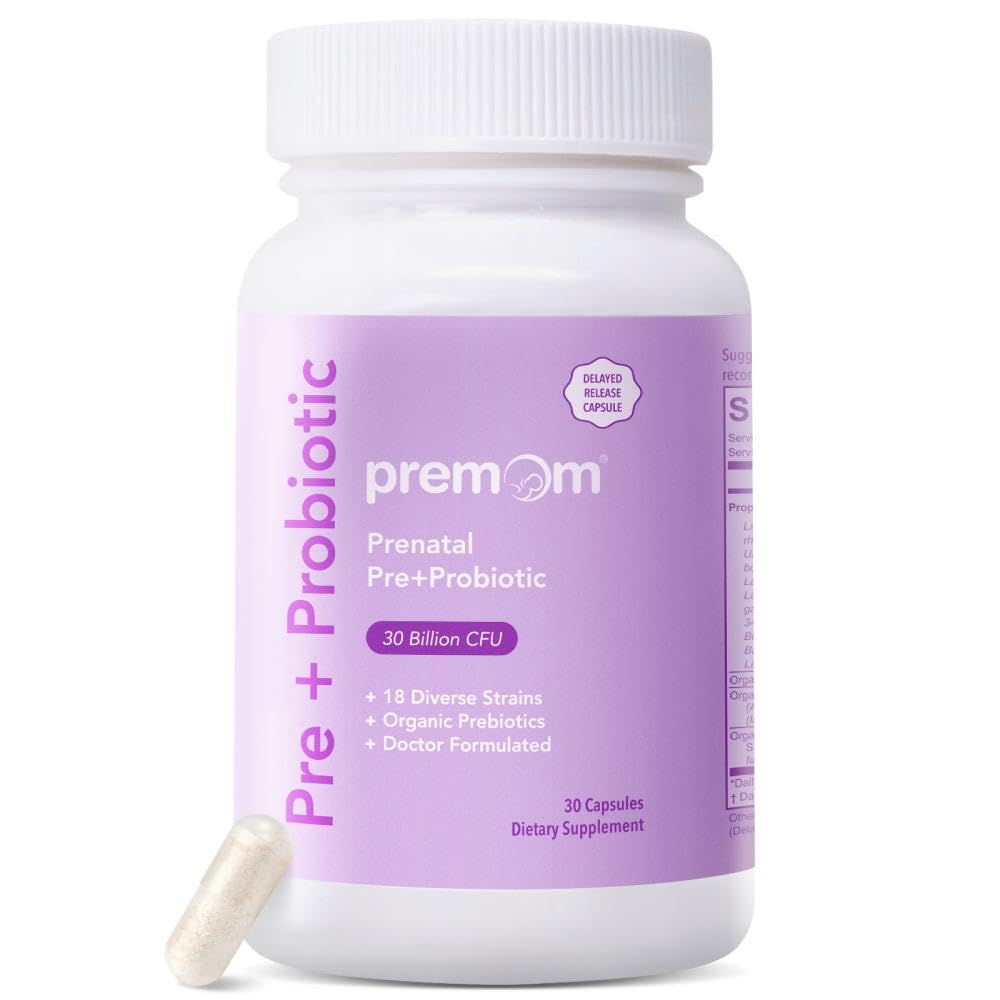 Premo Prenatal Pre & Probiotics for Women: 18 Diverse Organic Prebiotics Strains - תומך עיכול, 30 מיליארד CFU, Gut & Immune בריאות עבור אמא ותינוק - קלוריות יומיות