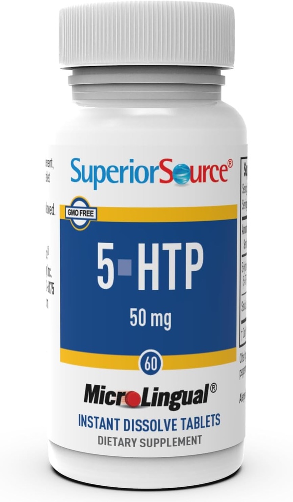 מקור גבוה 5HTP 50 מ"ג - תוספי מזון טבעיים מסייעים Sleepful Sleep & Neurotransmitters - Brain Health & Function Support - 5-Hydroxytryptophan - 60 טבליות של Dissolve מיידי