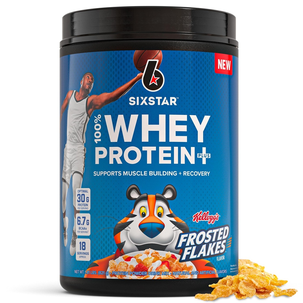 שישה כוכבים אבקת חלבון Whey פלוס - בניית שרירים ושיקום פורמולה עם אבקת Whey Isolate, BCAAs, 30g חלבון, Immune תמיכה - תוספת פוסט-Workout - Kellogg's Frosted Flakes Flavor, 1.8 lbs lbs, 30g חלבון, Immune Support - פוסט-Workout תוסף - Kellogg's Frosted Flakes Flavor, 1.8 lbs