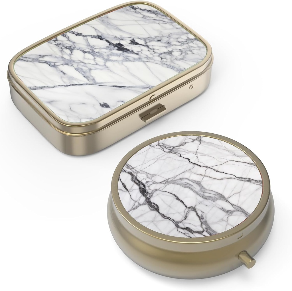 Pill Case Pill Box with Mirror Retro Small Pill Case for Purse or Pocket ברונזה או ויטמינים, שמן דגים, תוספים, Pill Containe Travel Gifts (2PCS)