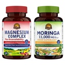 Vitalitown Magnesium + Moringa Bundle (Pack of 2) | Magnesium Complex (Item 1) & Moringa (Item 2) | 120 מגהנסיום קפסולות ו-90 מורגינגה קפסולות