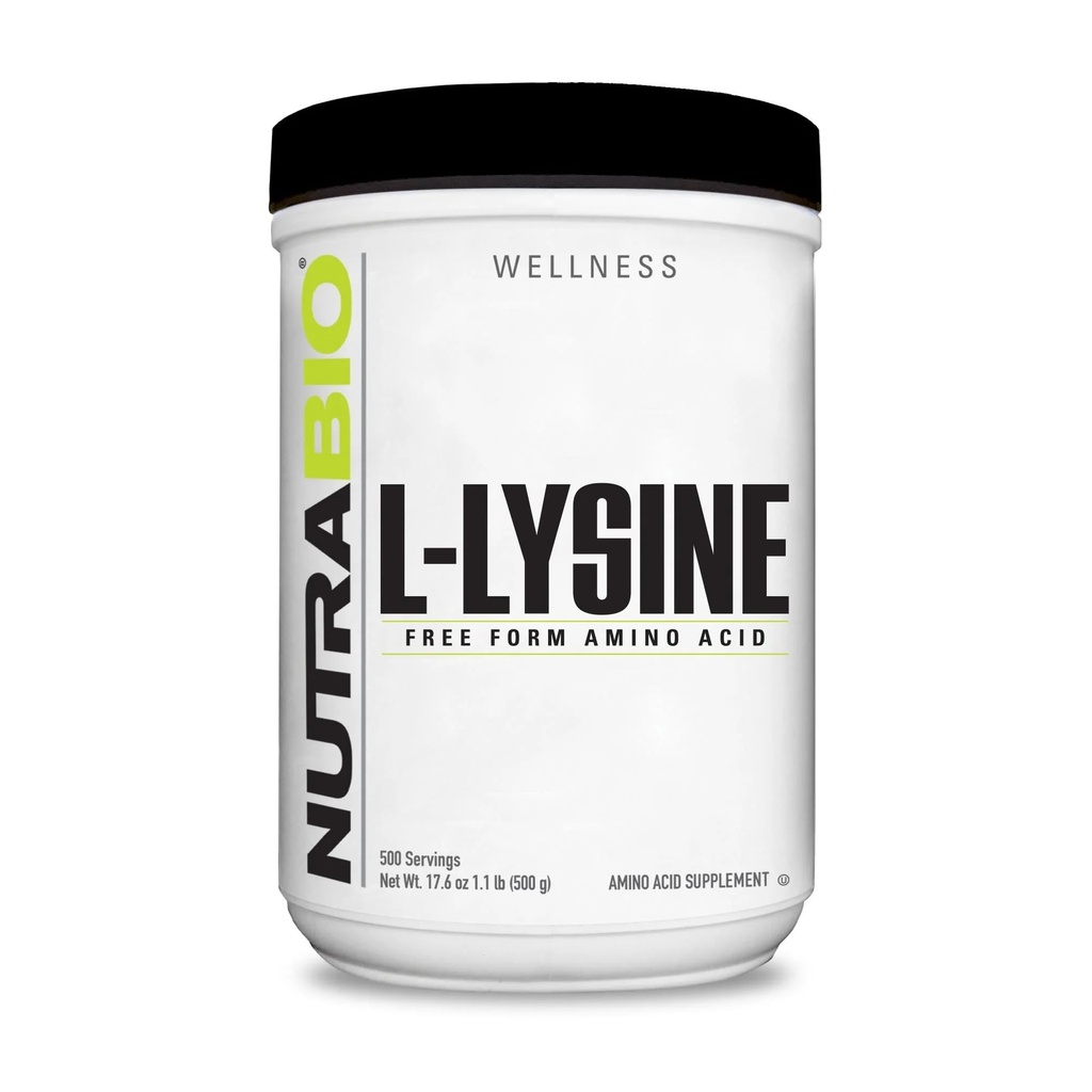 NutraBio L-Lysine אבקה 500g - Amino Acid forחלבון metabolism, שיתוף פעולה ותמיכה, Immune Health - Pure, Unflavored, non-GMO, טבעונית- 500 משרתות