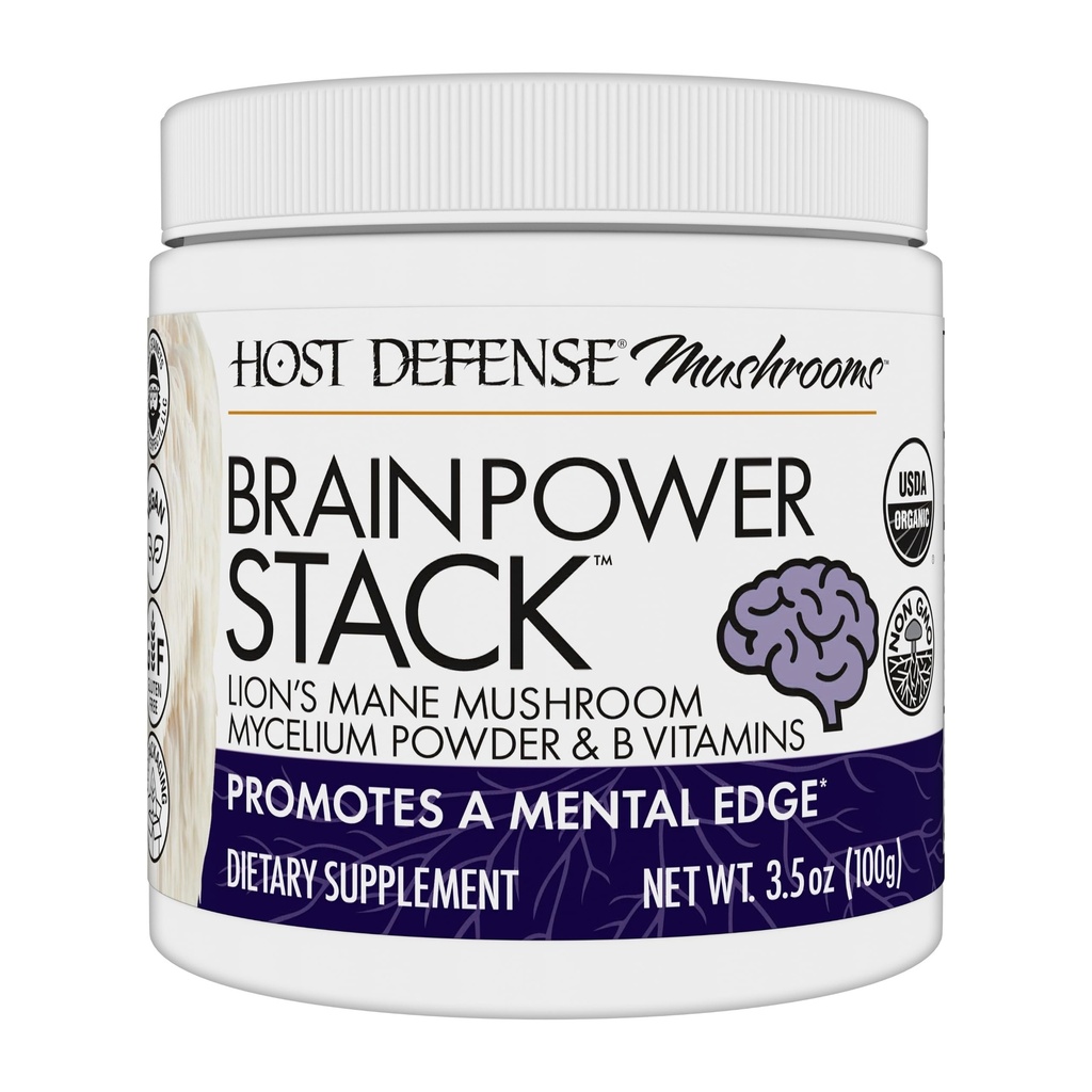 אבקת BrainPower Stack - תוסף תמיכה במוח ממוקד - אבקת Mushroom בתוספת של אריה, Niacin (B3) & ויטמין B12 - תמיכה מוחי צמחי - 100g (66 משרתים)