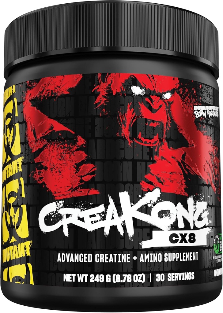 Mutant CREAKong CX8 - Advanced Creatine + Amino תוספת עם 4g Triple Creatine Band, 4g Amino Band (BCAAs & Turine) עבור צמיחה שרירים וביצועים - Unflaved, 249g (30 משרתים)