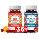 לונוקאי ויטמין B12 ו- Probiotics Bundle - 3000 mcg Gummy for Adults Energy Support and Bone Health - 5 מיליארד CFUs Per משרת for Digestive Gut Health with C for Women & Men