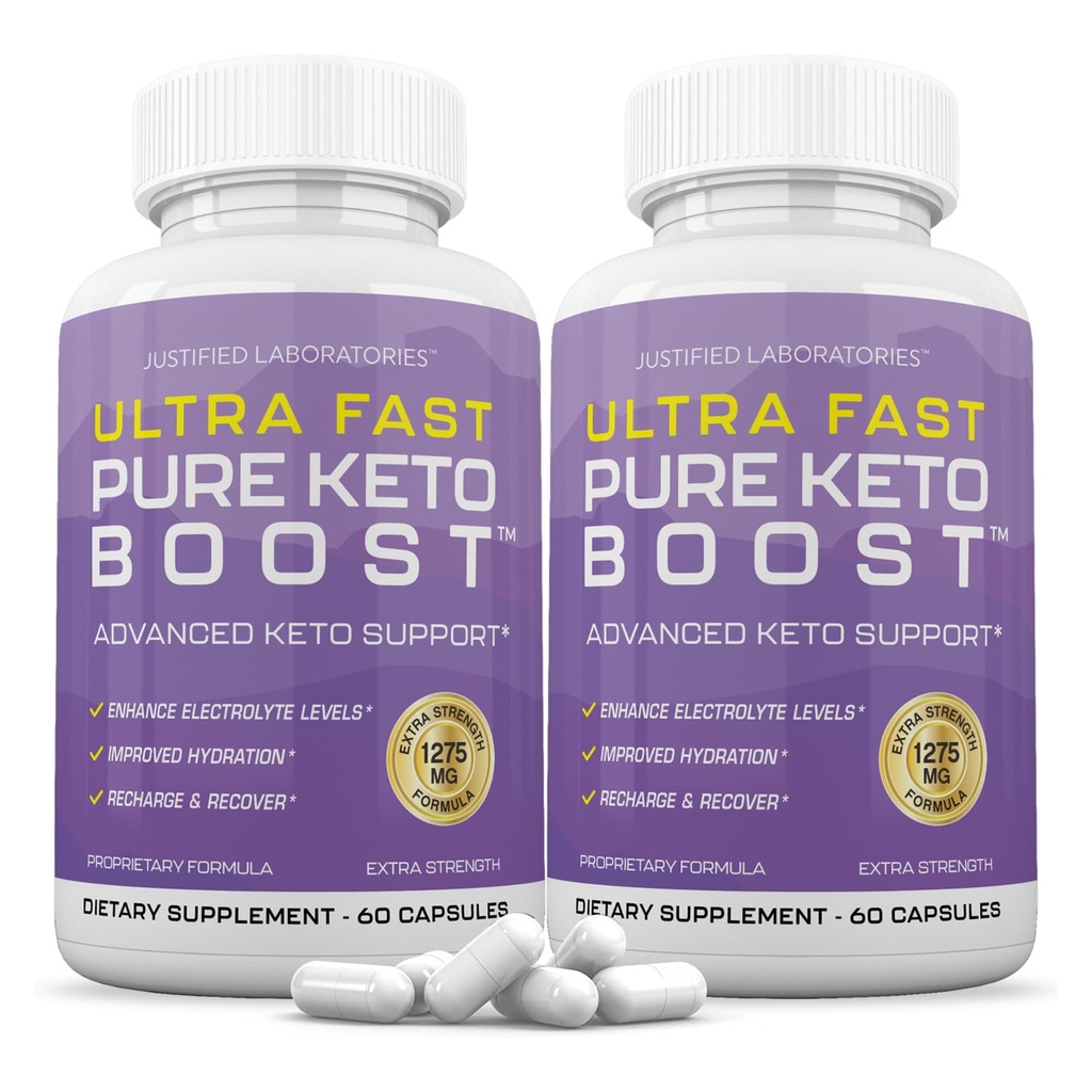 מעבדות מוצדקות (2 Pack Ultra Fast Pure Keto Boost Pills 1275MG New & משופר פורמולה מכיל Apple Cider Vinegar נוסף אבקת שמן זית ירוק מעל 120 קפסולות