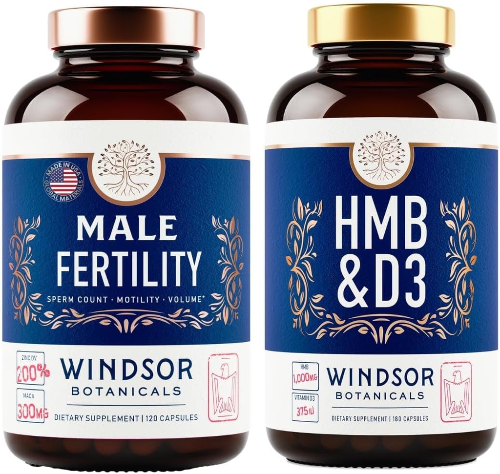 WINDSOR BOTANICALS HMB עם ויטמין D3 ו Calcium ותמיכה פוריות גברית