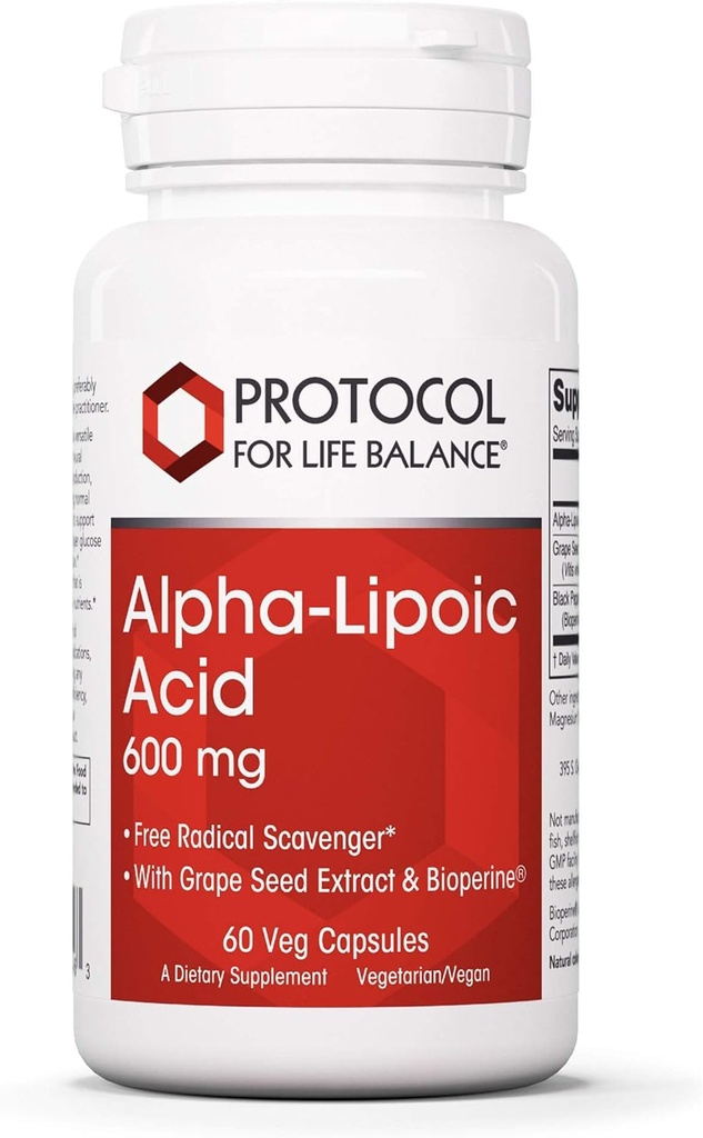 פרוטוקול אלפא Lipoic Acid 600 מ"ג - Grape Seed Extractd Extract and Bioperine - 60 Veg Caps