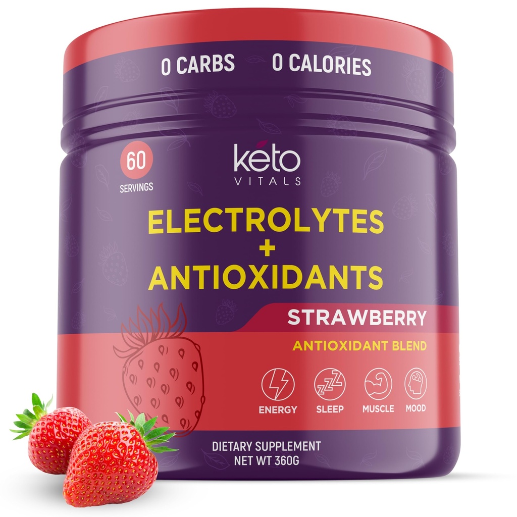 Keto Vitals Antioxidant Electrolytes אבקת - ללטף אלקטרוליטים עם Potassium, Magnesium, Sodium, Calcium | Keto Electrolytes תוספת משקאות אנרגיה לערבב | סוכר חינם, Zero Calories, Zero Carbsies, Zero Carbsium