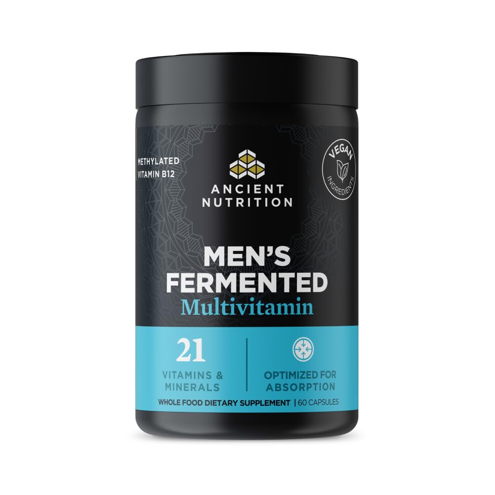 תזונה עתיקה Multivitamin for Men, Men's Fermented Multivitamin עם ויטמין A, C, D, E, K, Zinc & Magnesium, Immune Support, טבעוני, 60 Ctt