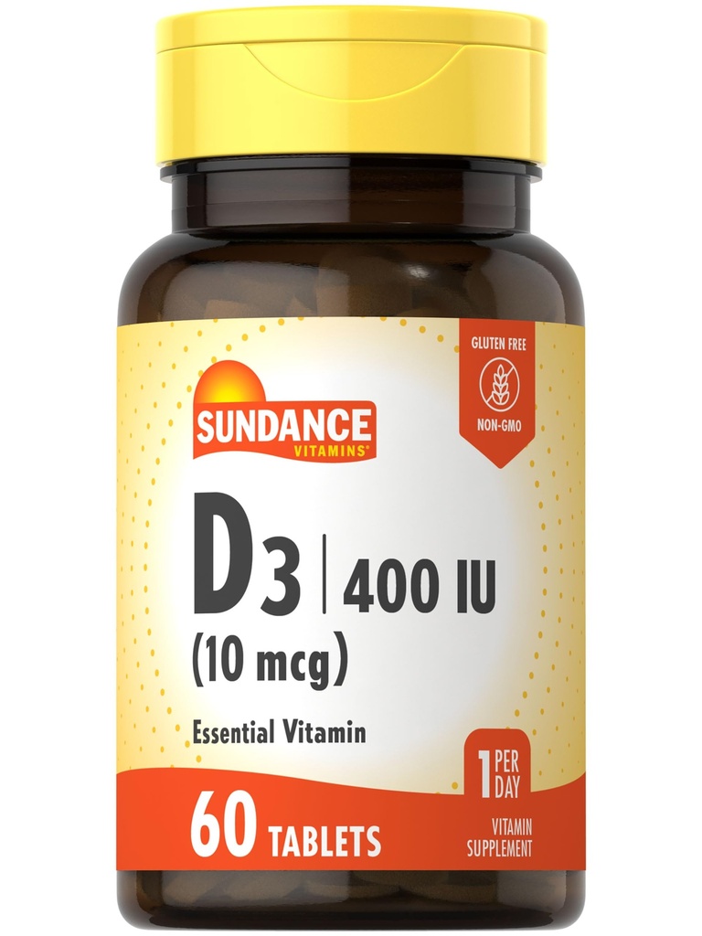 ויטמין D3 400 IU (10 mcg) | 60 טבליות צמחוניות | תוספי ויטמינים חיוניים | Vegetarian, non-GMO וגלוטן חינם פורמולה