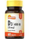 ויטמין D3 400 IU (10 mcg) | 60 טבליות צמחוניות | תוספי ויטמינים חיוניים | Vegetarian, non-GMO וגלוטן חינם פורמולה