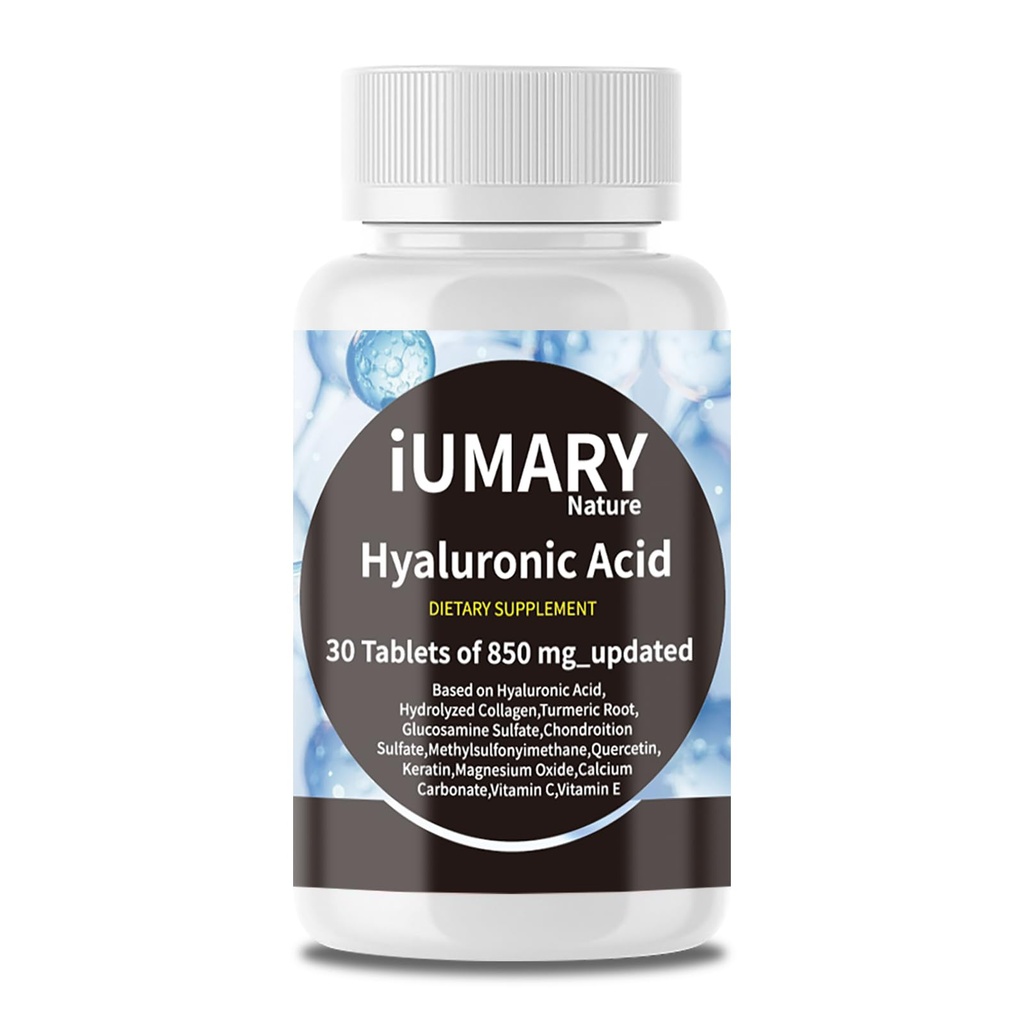 תוספי Hyaluronic Acid, 850mg High Bioavailable Dietary Hyaluronic Acid - תמיכה משותפת מתקדמת עם hydrolyzed Collagen, Turmeric, Glu-cosamine, MSM, ויטמין C - 30 טבליות (Pack של 1)