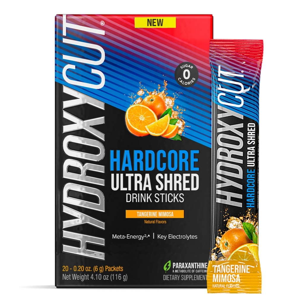Hydroxycut Ultra Shred Drink Sticks, Tangerine Mimosa - 20 Packets - Zero Sugar or Calories - כולל Paraxanthine & B ויטמינים - עבור נשים וגברים