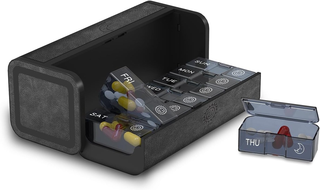 גלולת גלולות 2 פעמים ביום, Am Pm Twice Daily Pill Case, Detachable Large Travel Pill Box 7 Day, Weekly Pill Container for ויטמין Medicine Supplement Fish Oil (Black)