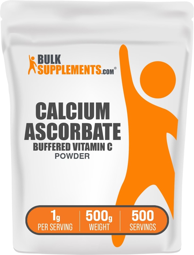 BulkSupplements.com Calcium Ascorbate אבקת - ויטמין C, תוסף Calcium עם ויטמין C - Gluten Free, 1g לשרת, 500g (1.1 lbs) (Pack של 1)