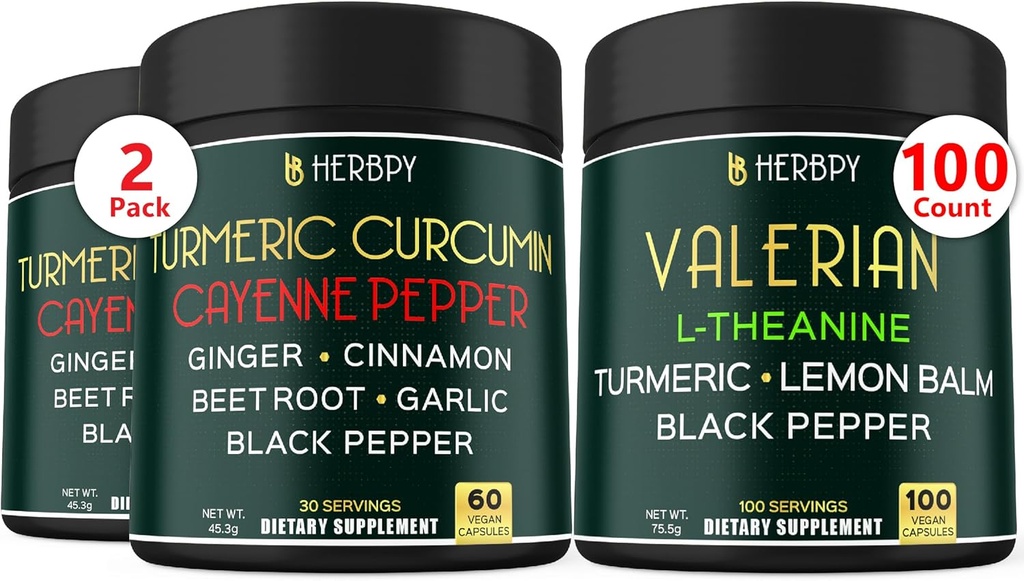Bundle 7in1 Turmeric Curcumin & 5in1 Valan Root תוסף - תמיכה עיכול, בריאות הלב, Immune ומנוחה