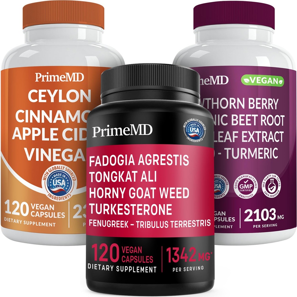 Ceylon Cinnamon (1pk), Fadogia טונגקאט עלי (1pk), ו Nitric Oxide (1pk) תוסף Bundle - ויטמין פוטנט ללב, אנרגיה, זכר ו- Immune Support - Non-GMO, טבעוני, Gluten-Free-Free