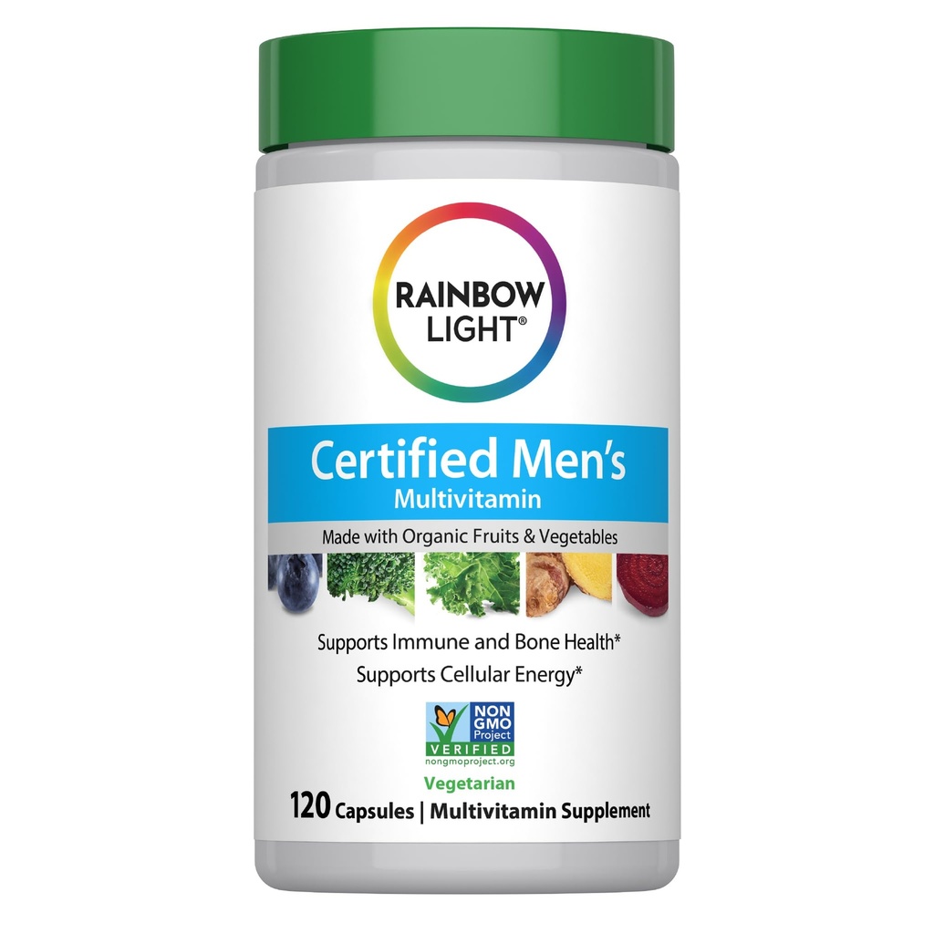 Rainbow Light Multivitamin for Men, ויטמין C, D & Zinc, Probiotics, Men's Multivitamin מספק Immune, Heart, & Liver Support, Non-GMO, Vegetarian, 120 טבליות