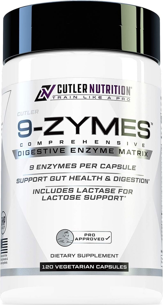 תזונה מופחתת 9-Zymes Digestive Enzyme תוסף: מכיל Bromelain, Protease, Lipase, Lactase & More כדי לעזור להפחית את Bloating, לשפר את Absorption ולהפחית גז, 120 משרתים / קפסולsulesules