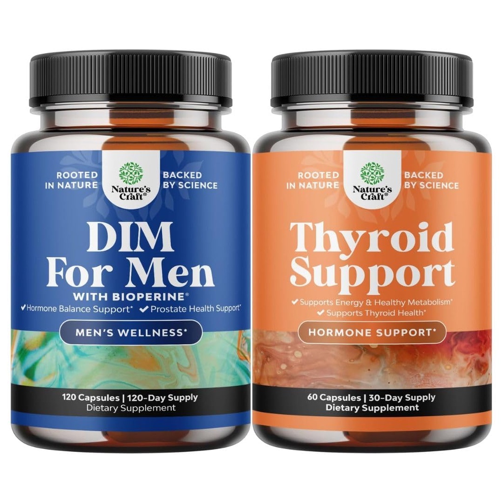 Bundle של תוסף DIM עבור גברים עם Panax גינזנג Bioperine Grapeseed & Astragalus עבור Prostate Health and Herbal Thyroid תמיכה Complex with L Tyrosine, Bladderwrack, Selenium & Pure Ashwaganhadha