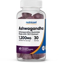 חומרים מזינים Ashwagandha Gummies 1200mg Equivalent Per משרת (Mixed Berry Flavor), 60 חניכיים, 30 משרתות