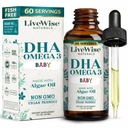 LiveWise Naturals DHA אומגה 3 טיפות נוזליות לתינוקות ולפעוטות, אומגה 3 ידידותי אומגה 3 Essential תוסף, מקדם מוח בריא, עיניים, הגנה גוף, תינוק ופעוטות תזונה
