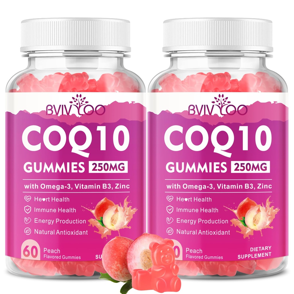 2 Pack CoQ10 Gummies 250 מ"ג, Plus אומגה 3, ויטמין B3 & Zinc, Magnesium - High Absorption Coenzyme Q10 תוספי עבור בריאות הלב, אנרגיה סלולרית ותמיכה אנטי-חמצן, 120 הרוזן ספירה