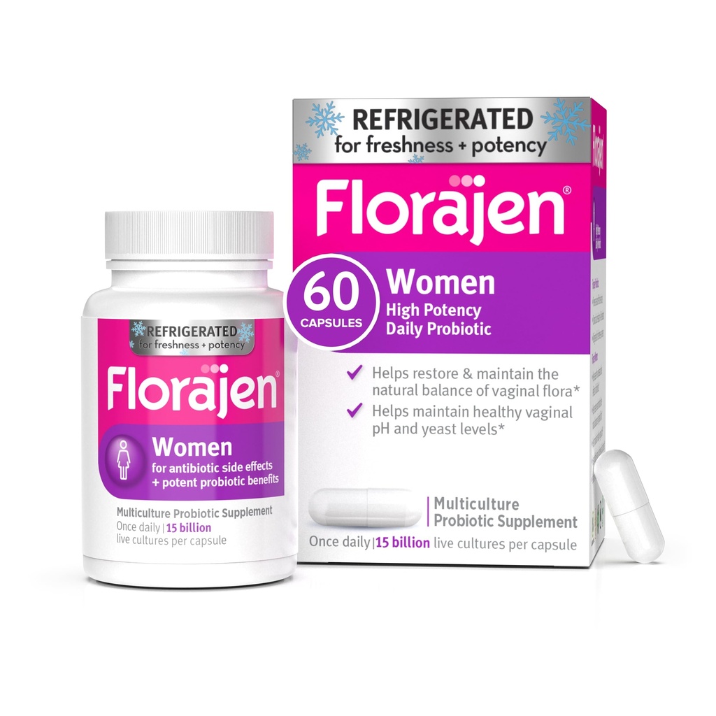 פלורגן נשים Probiotics Vaginal Probiotic - Gut Health, Vaginal pH Balance, & Constipation Relief - Multi-Strain Formula with Lactobacillus - Refrigerated for Potency - 60 קפסולות
