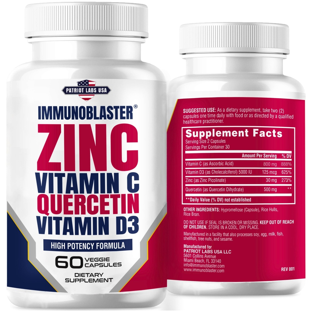 Znc Quercetin 500 מ"ג עם ויטמין D ו- C Antioxidant Immune תמיכה גבוהה עוצמה Quercetin Zinc תוספת לגברים ונשים - Gluten, Soy, & חלב חינם - 60 Count (Pack of 1)