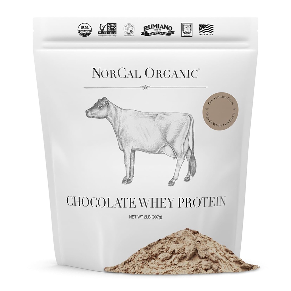 NorCal אורגני שוקולד Whey חלבון | 100% USA Grass-Fed, USDA Certified | באופן טבעי עם Raw Cacao מ- California Family Farms