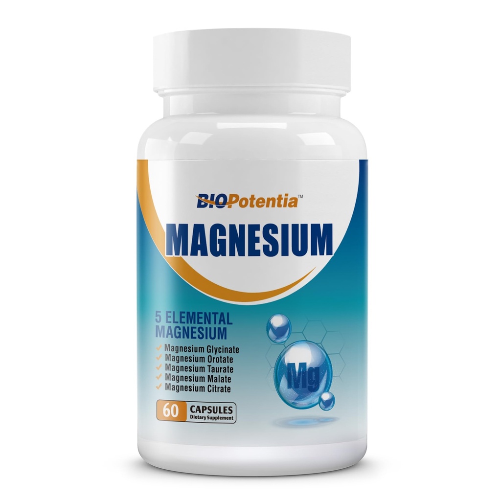 Magnesium Complex תוסף - Magnesium קפסולות 500 מ"ג עם Glycinate, Citrate, Malate, Turate & Orotate + B6 | Non-GMO, Gluten Free for Sleep, השרירים & Stress Relief | 60 Vegan Caps.