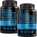 12-in-1 Nootropic Brain תוסף Anhydrous: גינקו בילובה לתמיכה במוח, זיכרון והתמקדות - B12, Alpha GPC, L Theanine ו- Choline תוספים עם bioperine Non Caffeinated 1321 מ"ג (120ct)