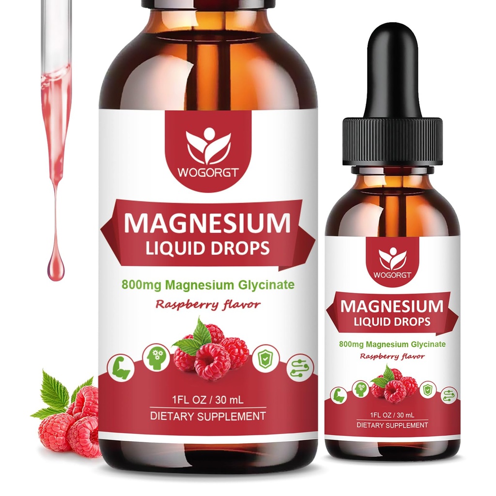 (2 Pack) Magnesium Glycinate נוזל טיפות עם Citrate & Taurate - גבוה Absorption 1000 מ"ג נוזל Magnesium Complex עם D3, GABA, L-theanine עבור Cognition, שריר ו Focus, Raspberry Flavor - 30mL