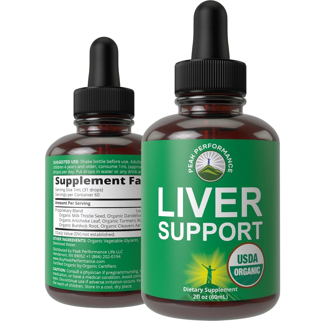 USDA אורגני Liver ניקוי Detox & תיקון. 6-in-1 נוזל טיפות עם משאב חלב אורגני, Artichoke Extract, ועוד. Zero Sugar, Liver Health Support Tincture Alternative to כמוסות