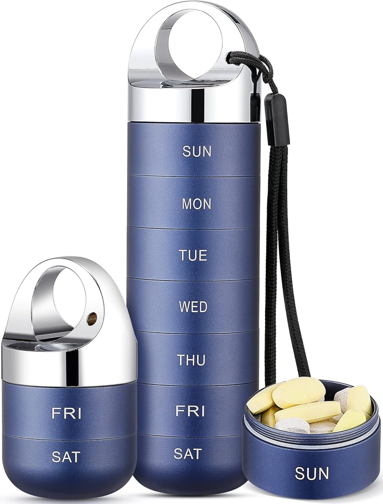 Zannaki Metal Travel Pill מארגנת, Portable Waterהוכחות שבועיות Pill Box, גדול אלומיניום Alloy Pill Caseer, BPA חינם 7 Day Daily Medicine ארגן הולדר עבור ויטמין, שמן דגים, תוסף שמן,