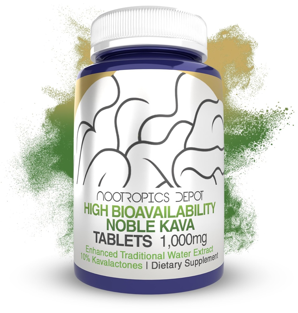 Nootropics Depot High Bioavailability Noble Kava טבליות | 1,000 מ"ג | 30 Count | מינימום 10% Kavalactones
