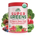 חוות כפריות Super Greens Bre Flavor, 50 מזונות סופר אורגני, ארוז עם סיבים, USDA משקאות אורגני Mix, פירות, ירקות, Mushrooms & Probiotics, תומך אנרגיה, 5g סיבים