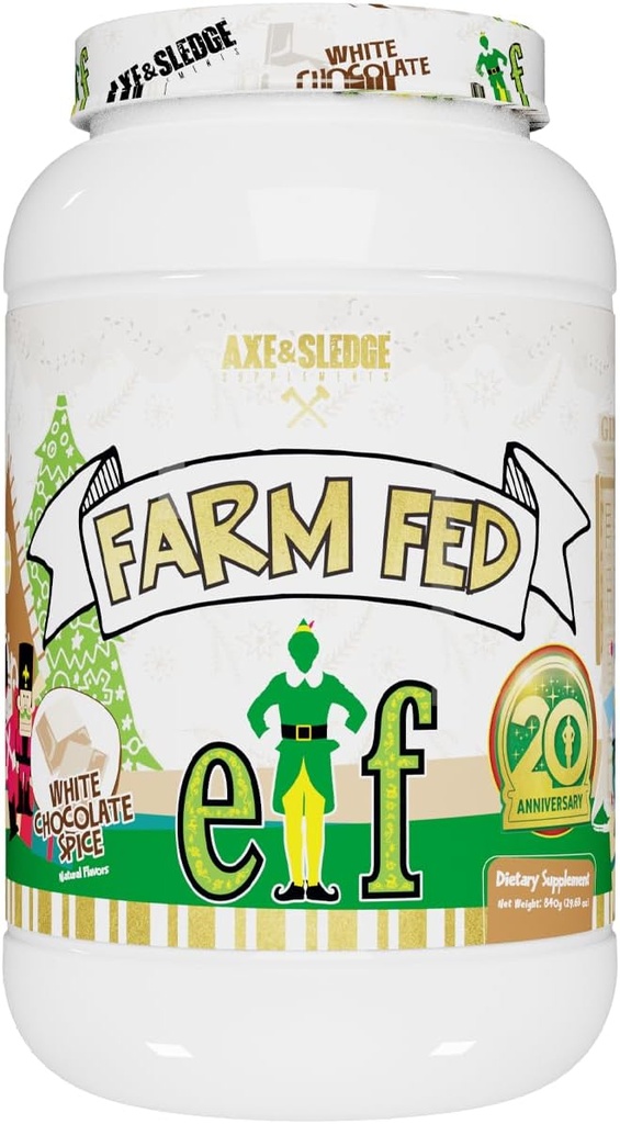 Axe & Sledge Farm פדו 100% חלבון Whey לחסן עם Enzymes העיכול (ELF White Chocolate Spice - 22G)