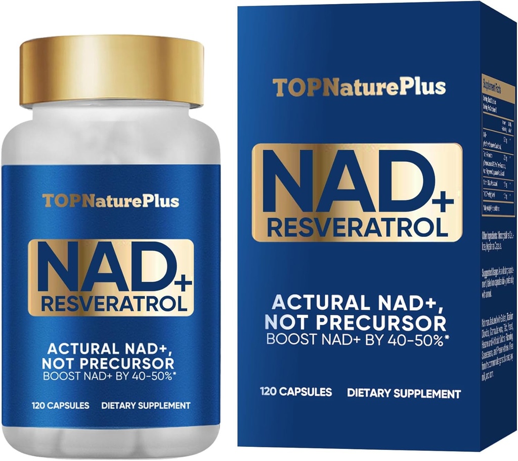 NAD+ תוסף 1000 מ"ג אורגני טהור, הגבוה ביותר NAD+ Resveratrol תוסף מקס Absorption עבור אנרגיה ותיקון DNA, Aging Defense, Brain Function Support, 120 קפסולות