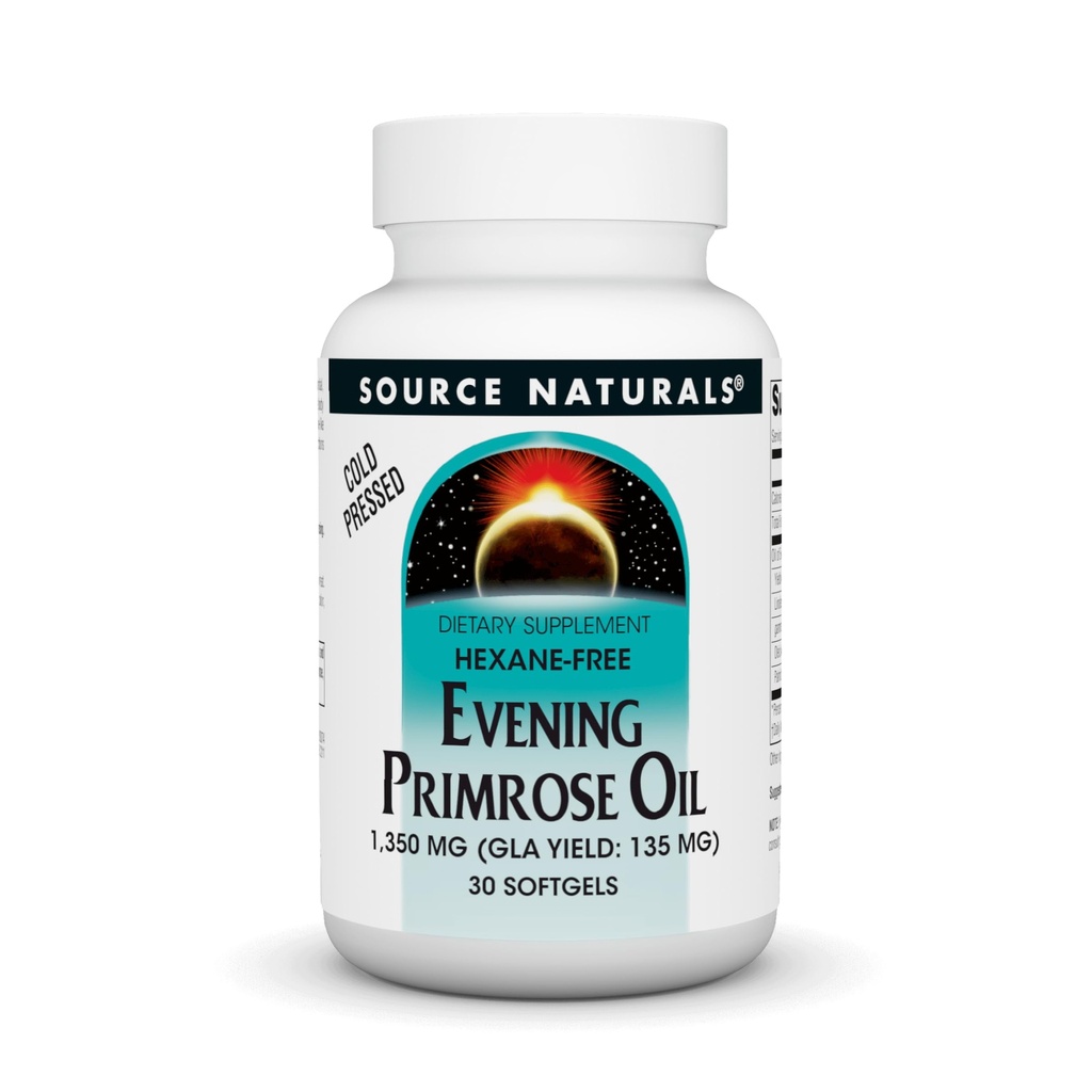 מקור Naturals Evening Primrose Oil - Hexane-Free - 1350 מ"ג - GLA Yield: 135 מ"ג - Cold-Pressed - 30 Softgels