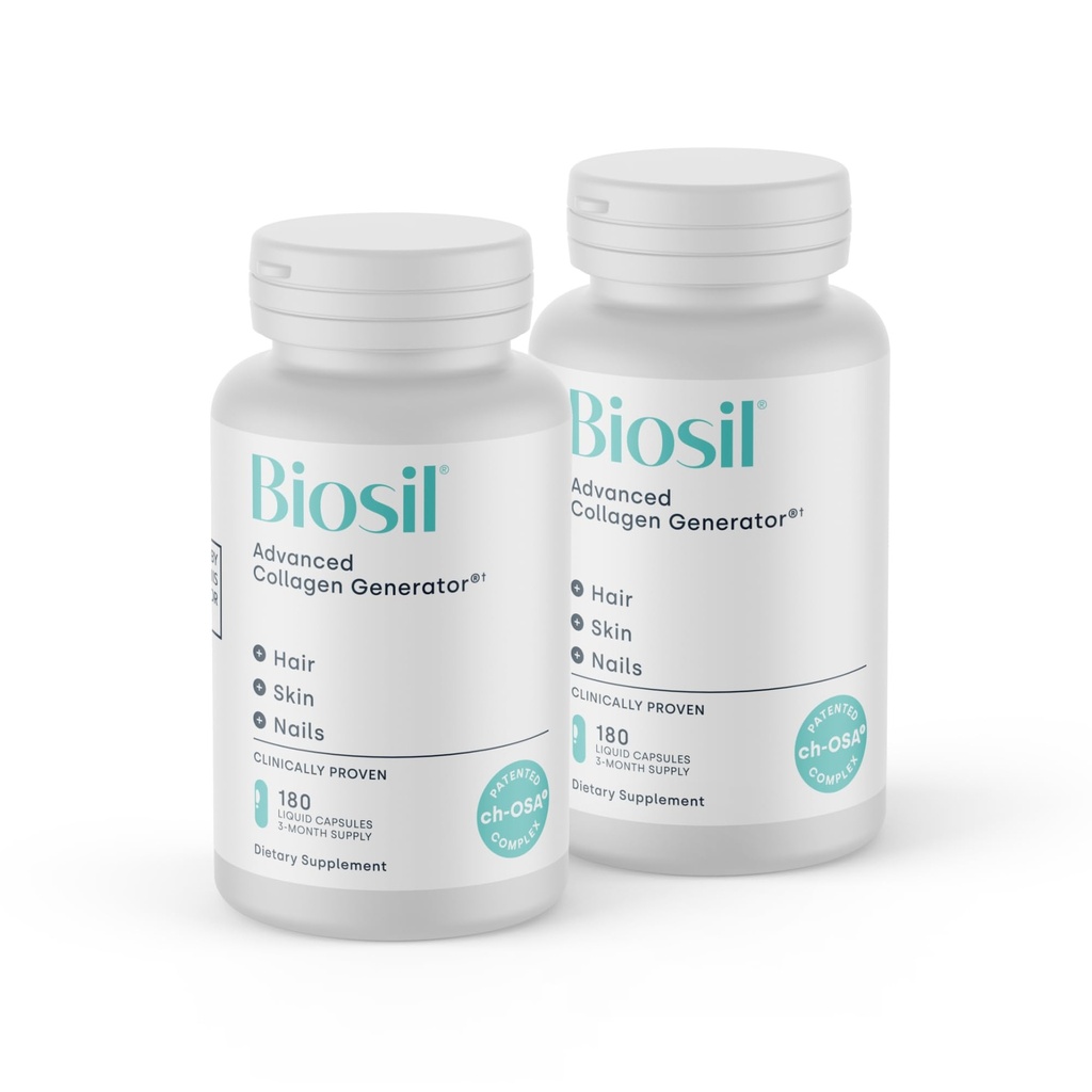 תוסף Biosil Collagen Booster - 180 קפסולות נוזליות, Pack of 2 - פטנט ch-OSA Activator עבור עור, שיער, ריחות ופרקים - תומך בייצור טבעי - 180 יום אספקה אספקה