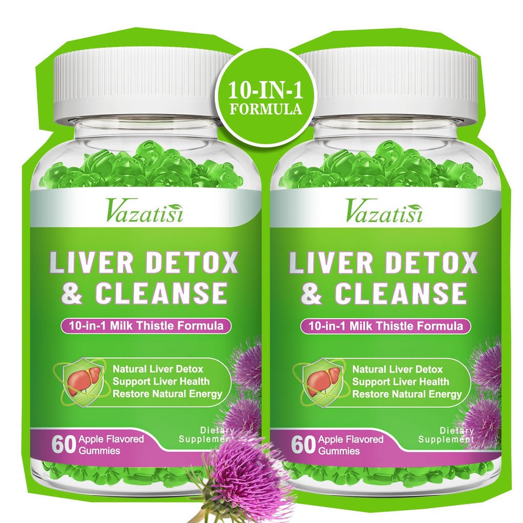 Liver Cleanse Detox Fix Gummies, Milk Thistle Gummies with Artichoke, Dandelion for Liver Support, Vegan & Non-GMO, Gelatin-Free, Apple Flavor 120ct