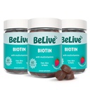 BeLive Biotin Gummies - Skin, Nails & Hair ויטמינים עם A, C, D, E, B12, Zinc, Folate & Inositol, תוסף ביוטין עבור Anti-Aging, Energy & Collagen Boost, Multivitamin Gummies - Strawberry | 3Packtol