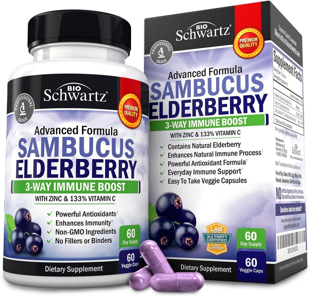 BioSchwartz Elderberry קפסולות 60 Count + Probiotic 40 מיליארד CFU 60 הרוזן Bundle