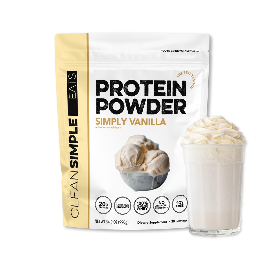 ניקוי פשוט אוכל אבקת חלבון Whey, פשוט Vanilla Flavor מתוקן באופן טבעי, 100% אבקת חלבון Grass פד עם Enzymes ו No artificial Ingredients, Gluten Free, 30 משרתים