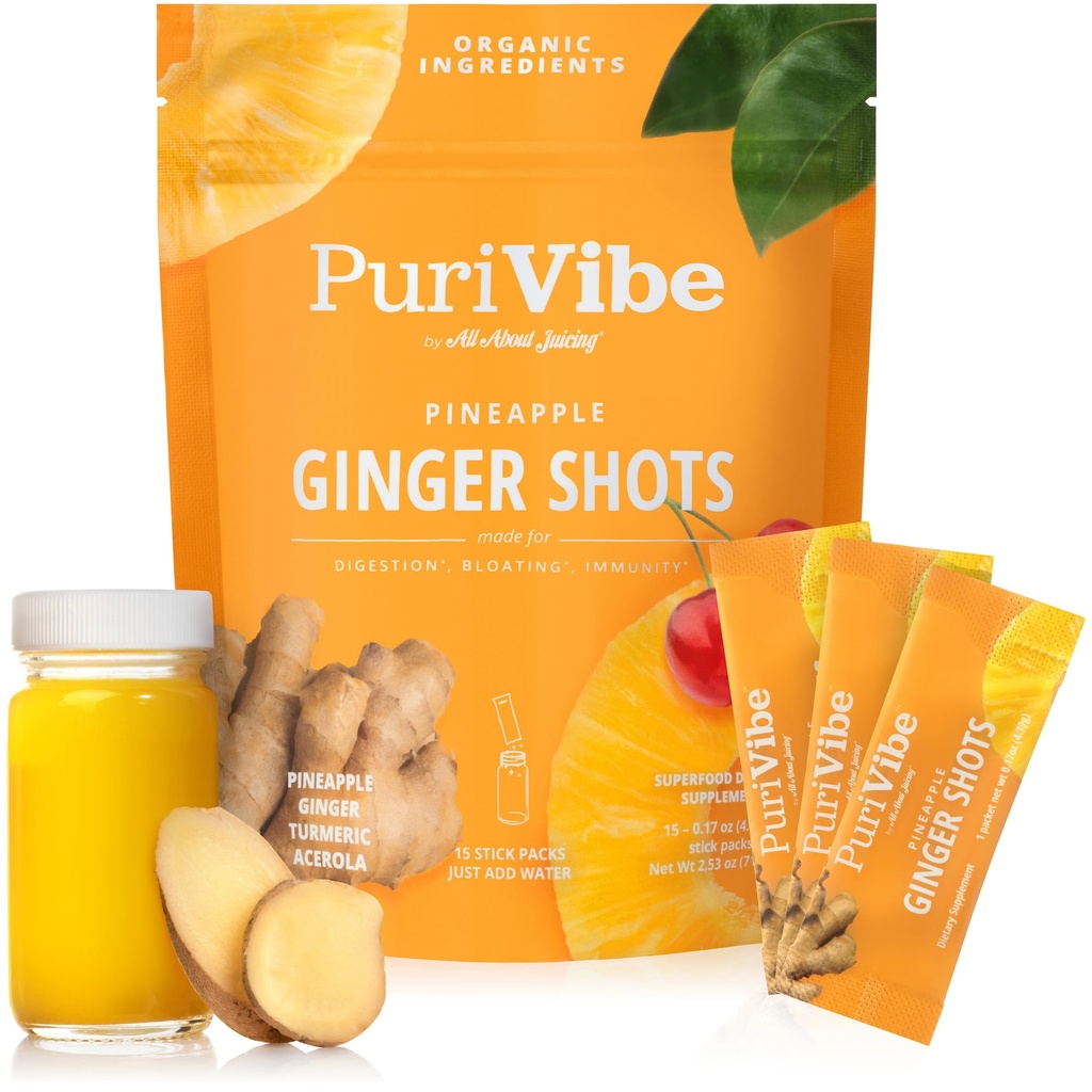 All About Juicing Gig Shots with Pineapple & Turmeric - Superfood Juiceאבק - Immunity, Digest & Energy Support - 15 AllMusic