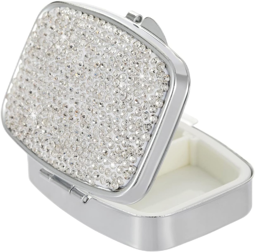 Pocket Pharmacy Bling 2 השוואתי רפואה מאורגנתer Small Piller Travel Pill Box Case for Purse Square ויטמין Holder for Pocket(Silver)