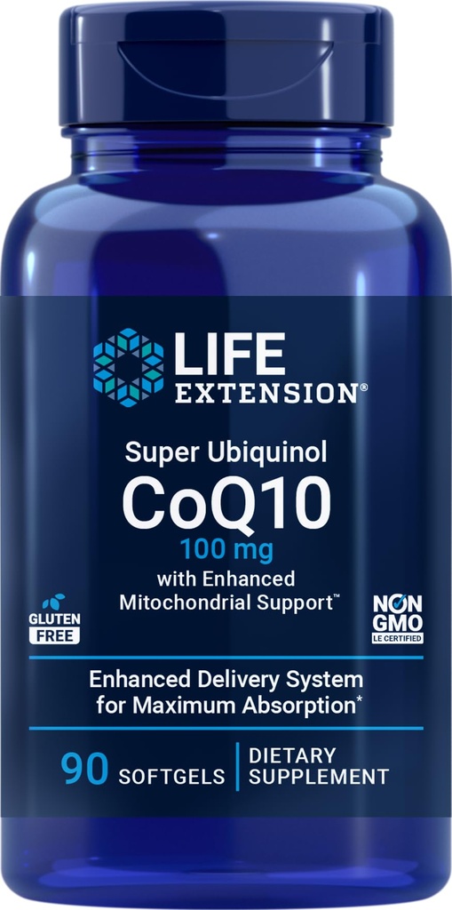 Life Extension COQ10 Super Ubiquinol 100 מ"ג עם תמיכה משופרת של Mitochondrial, 90 Softgels