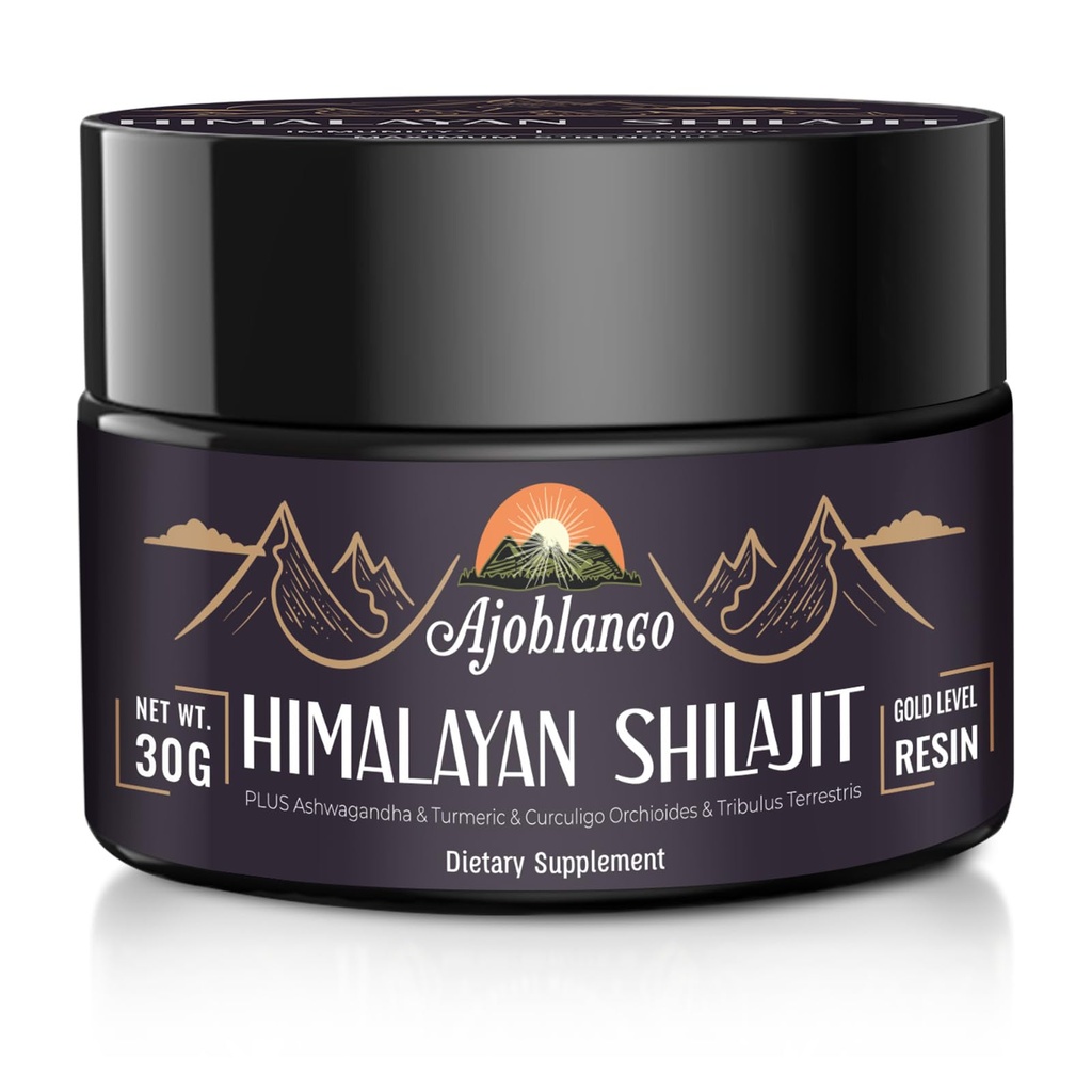 Ajoblanco 600mg Shilajit Pure Himalayan Organic Shilajit Resin - Himalayan Shilajit Resin with Organic Ayurvedic Blend in High Potency for Energy, Strength & Immunity, 30 Grams